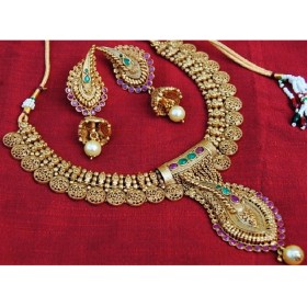 Multicolour Gold Designer Necklace Set 